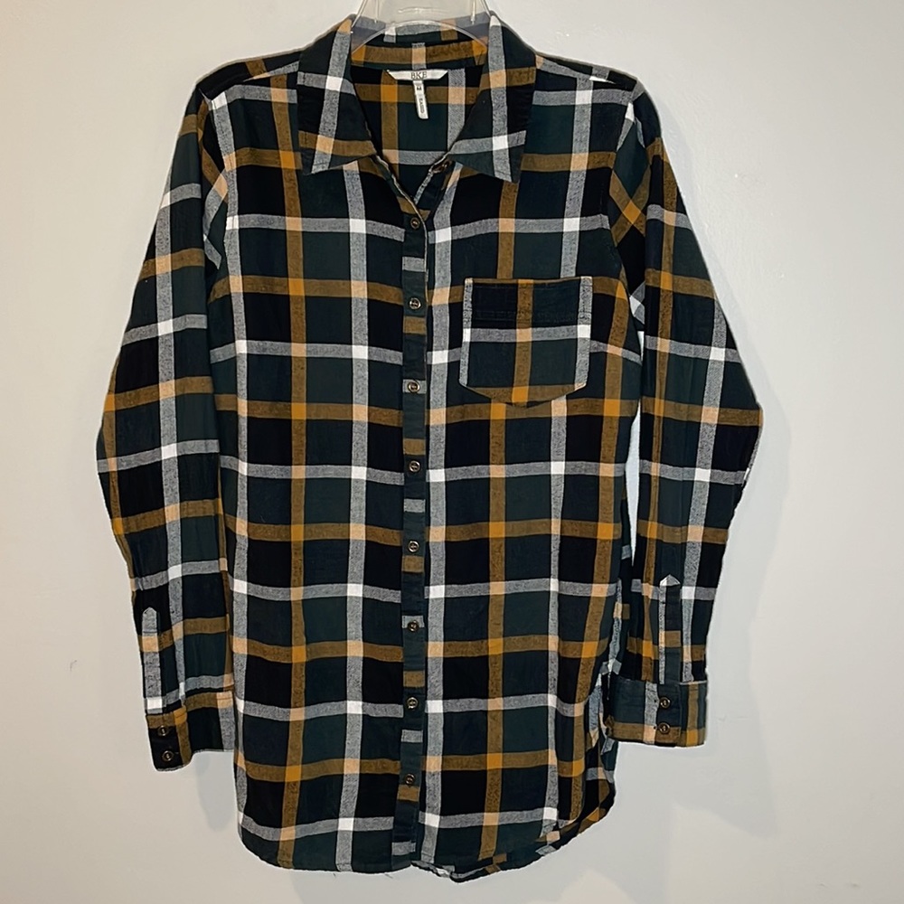 BKE Eased Long Sleeve Plaid Button Front Shirt Womens Medium